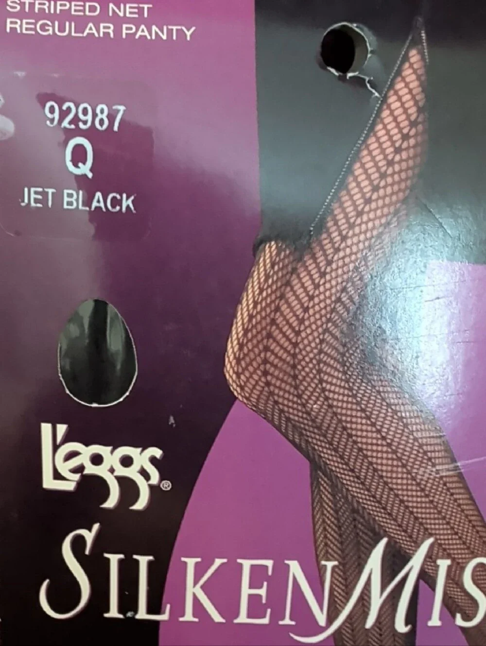 SilkenMist by Leggs Striped Net Pantyhose - Jet Black, Size Q